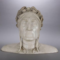 Antique Italian Hand-Carved Marble Sculpture Bust of Dante Alighieri