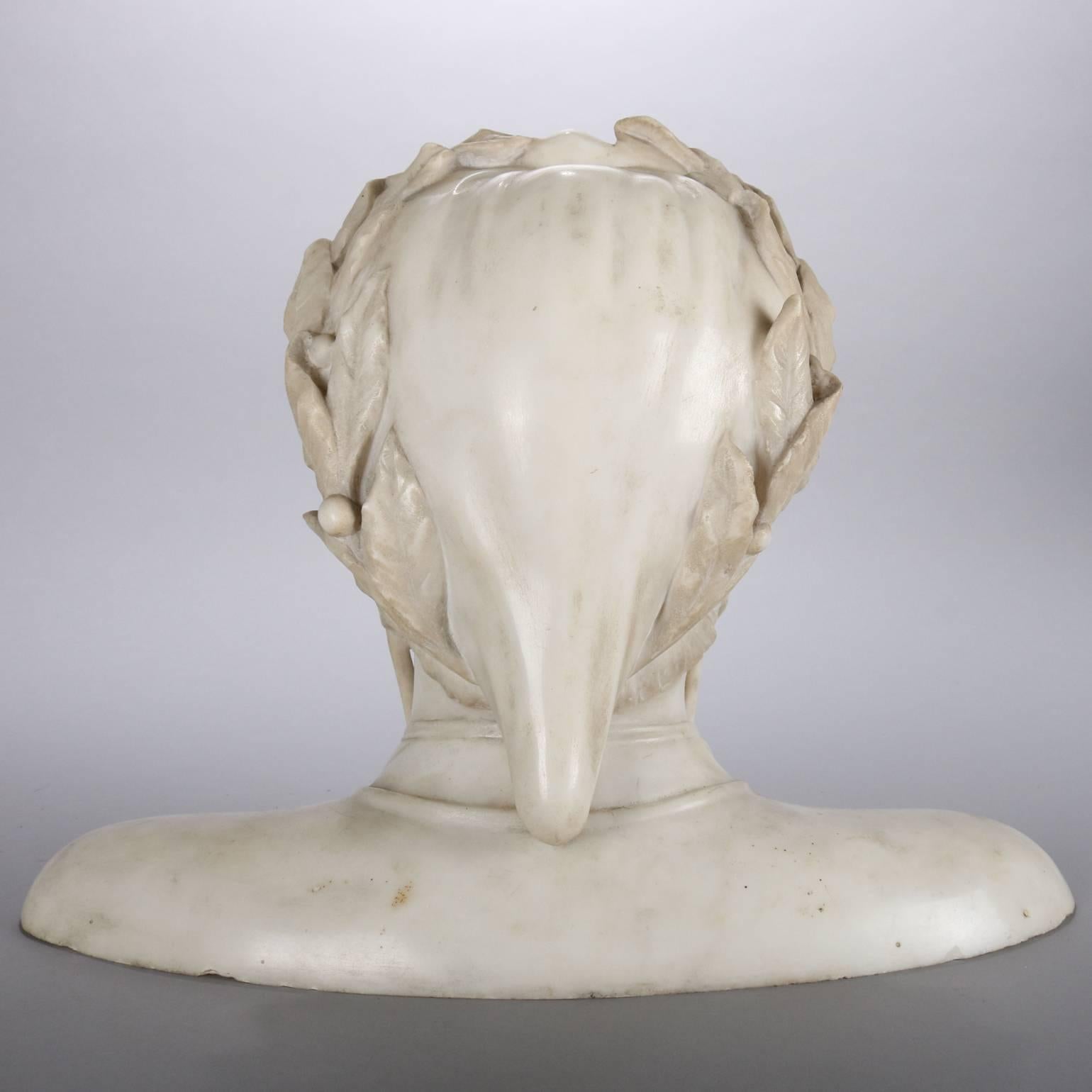Antique Italian Hand-Carved Marble Sculpture Bust of Dante Alighieri 1