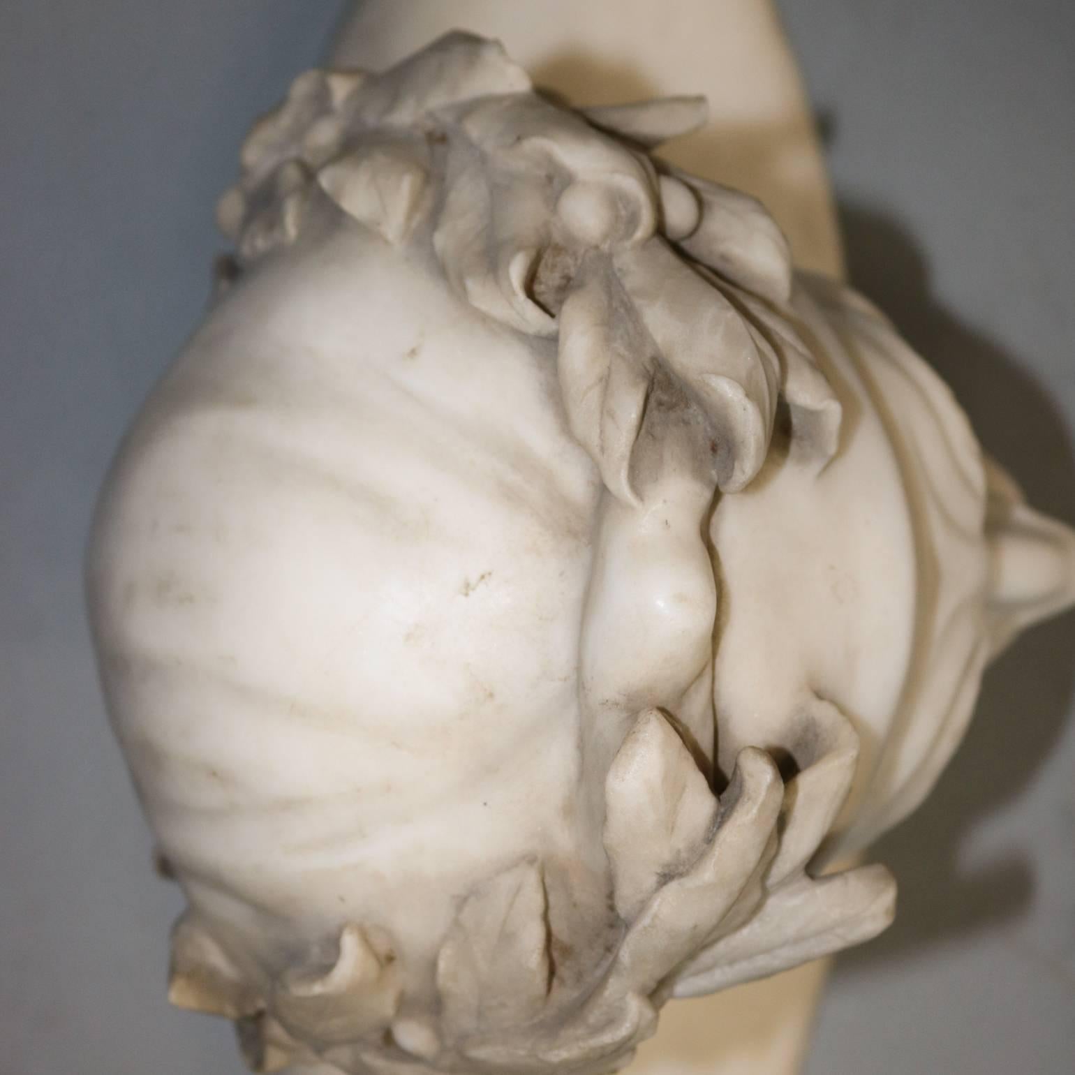 Antique Italian Hand-Carved Marble Sculpture Bust of Dante Alighieri 2