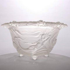 Lalique School Art Nouveau Frosted Crystal Mermaid Footed Console Bowl