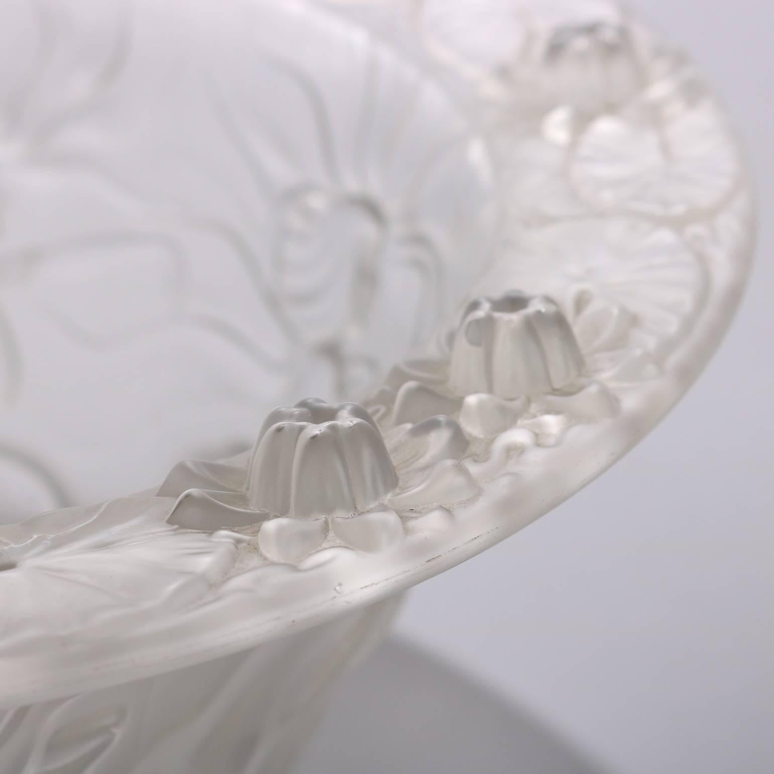 Lalique School Art Nouveau Frosted Crystal Mermaid Footed Console Bowl 1