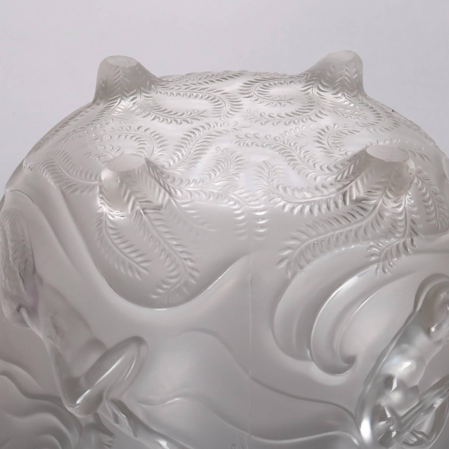 Lalique School Art Nouveau Frosted Crystal Mermaid Footed Console Bowl 2