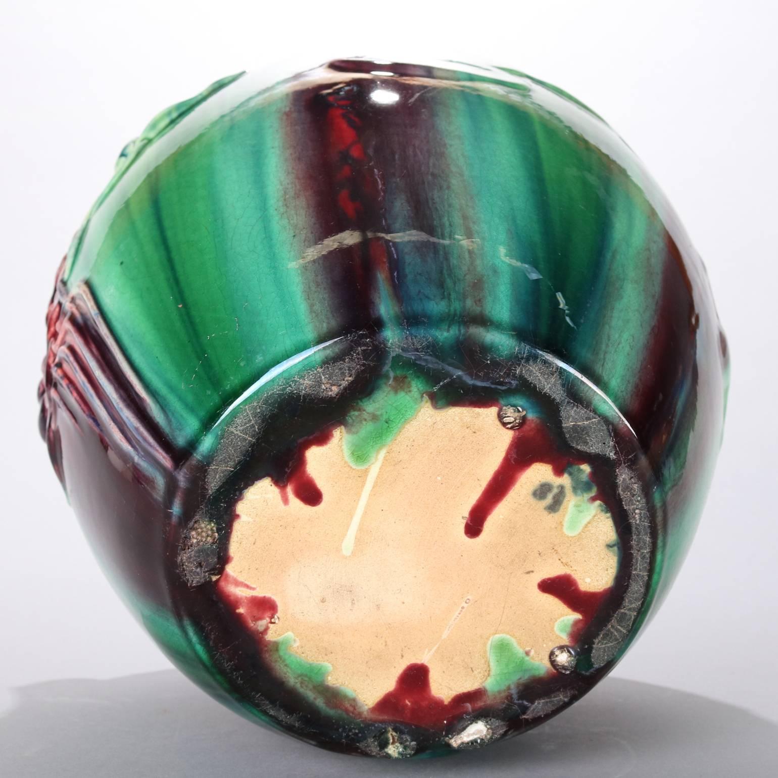 20th Century Drip Glaze Italian Majolica Art Pottery Frog Pond Jardiniere 2