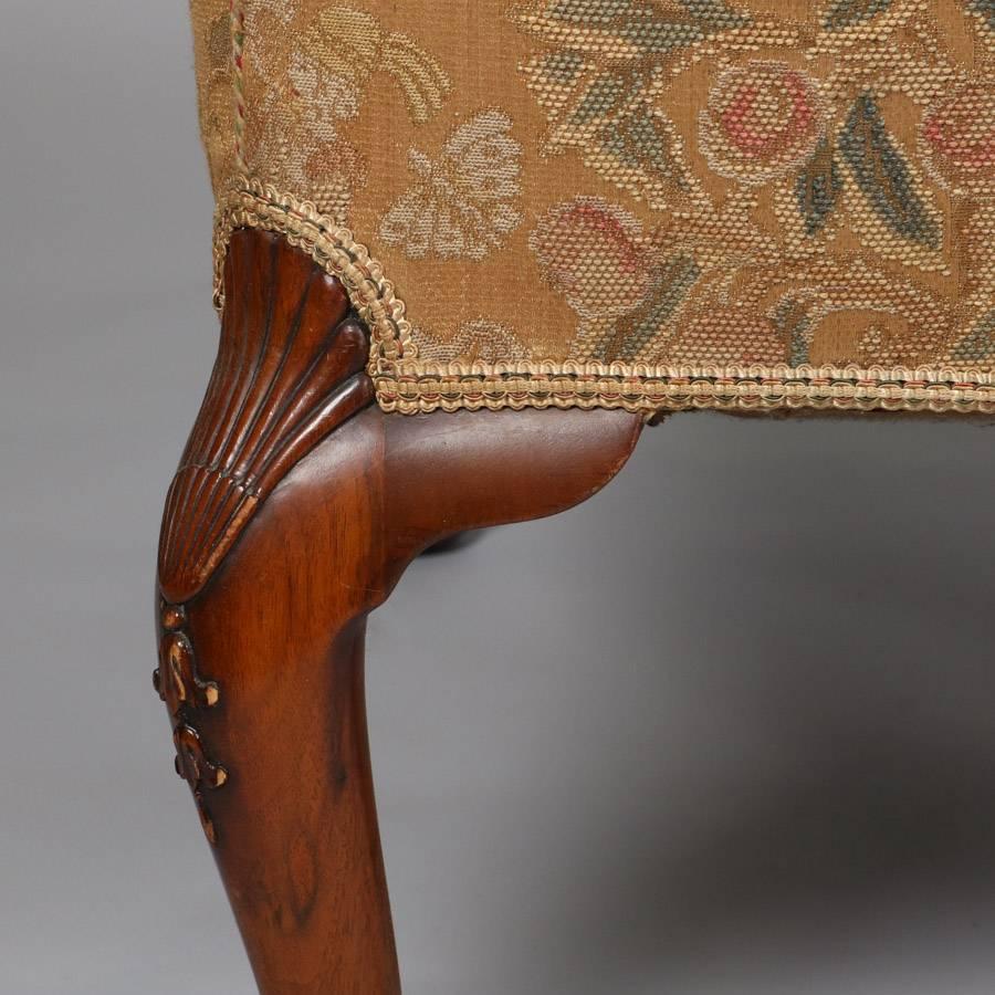 Antique Queen Anne Hunt Scene Carved Mahogany Upholstered Settee, 19th Century 4