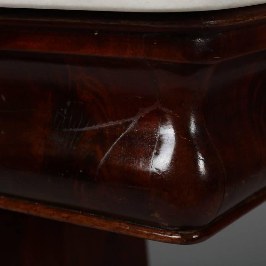 Antique American Empire Flame Mahogany Marble-Top Center Table, 19th Century 3