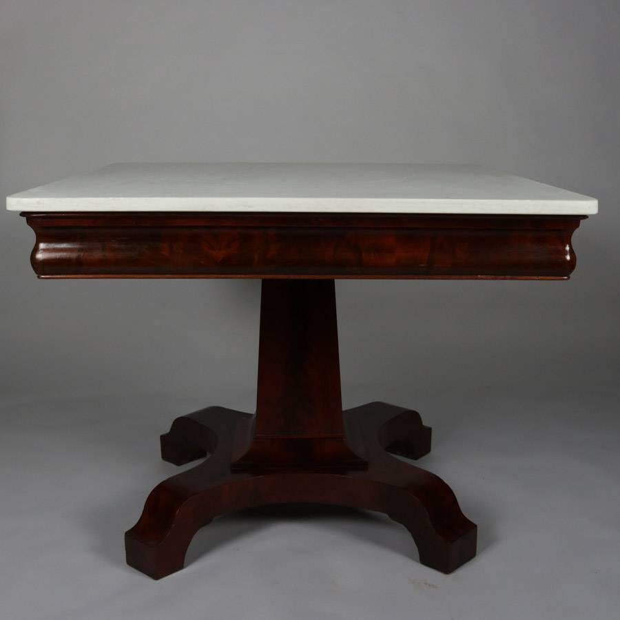Antique American Empire Flame Mahogany Marble-Top Center Table, 19th Century 1