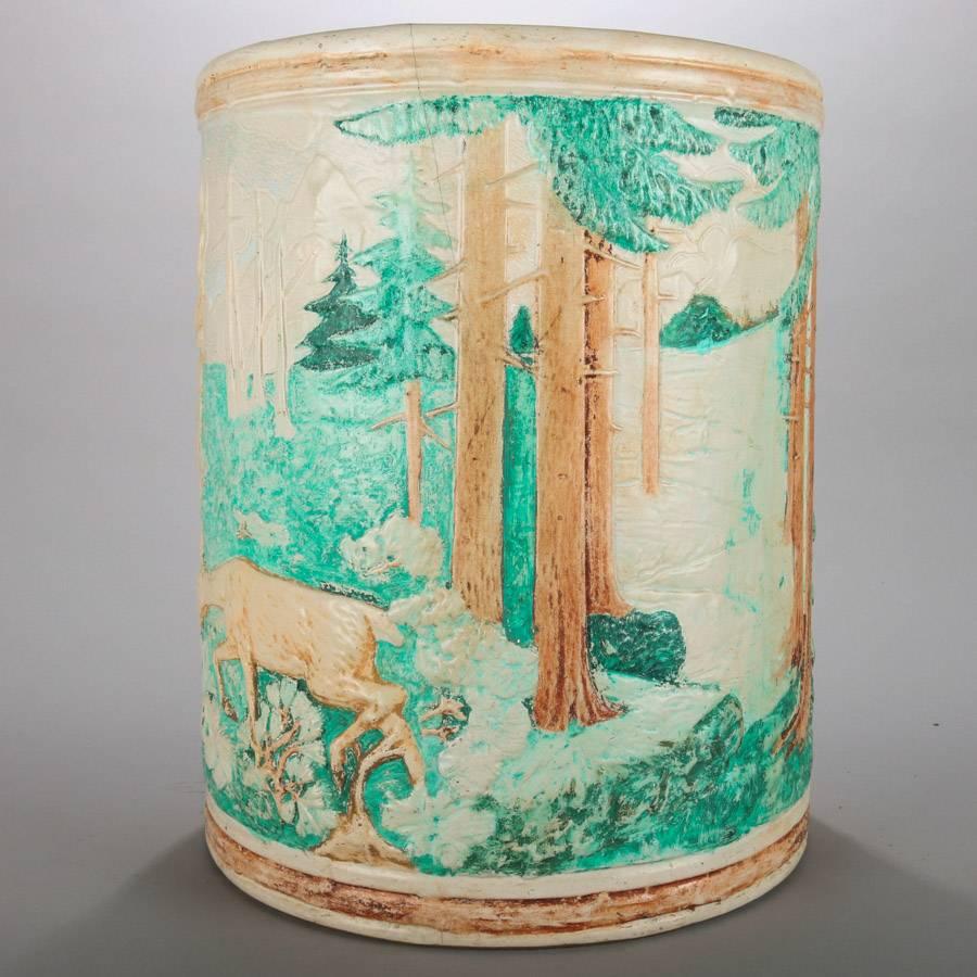 Hand-Painted Oversized Weller School Pottery Woodland Vase, Forrest with Deer/Stag