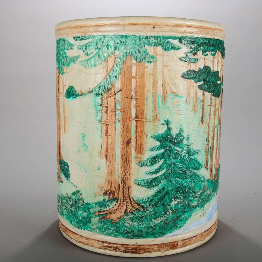Oversized Weller School Pottery Woodland Vase, Forrest with Deer/Stag In Good Condition In Big Flats, NY
