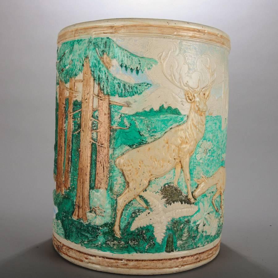 American Oversized Weller School Pottery Woodland Vase, Forrest with Deer/Stag