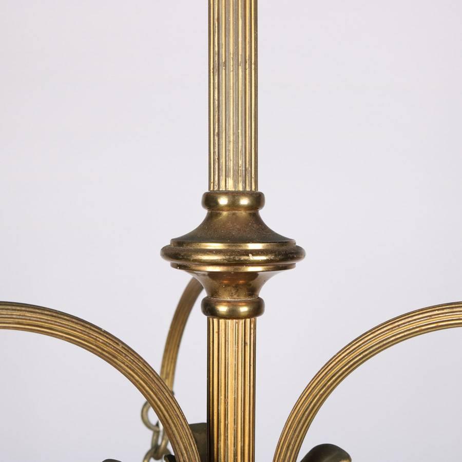 20th Century Antique Arts & Crafts Chandelier with Steuben School Aurene Glass Tulip Shades