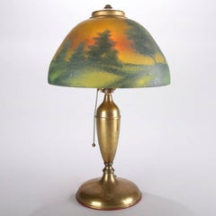 Antique Pittsburgh Reverse Painted Lamp, Landscape Scene, 20th Century
