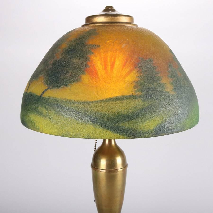 American Antique Pittsburgh Reverse Painted Lamp, Landscape Scene, 20th Century