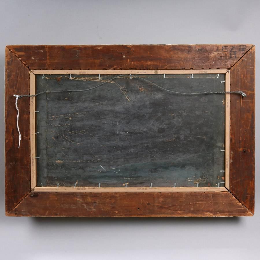 Wood Antique Dutch Oil on Board Painting of Farm Scene in Gilt Frame, 19th Century