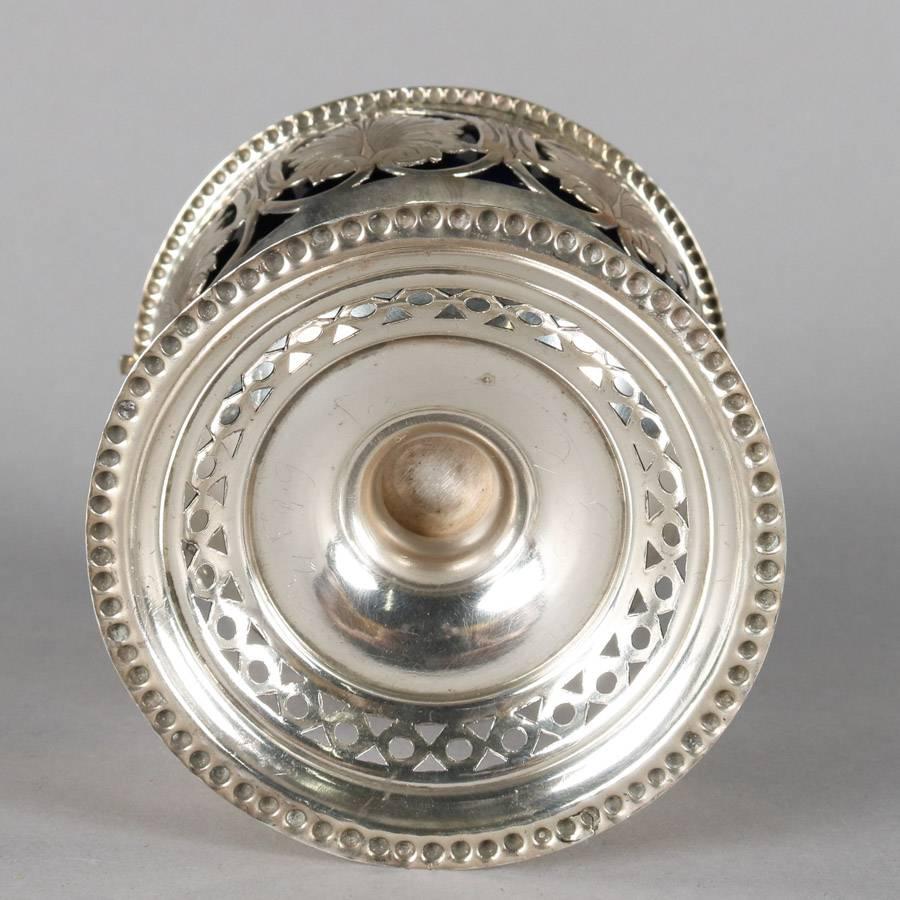 Antique English Pierced Sterling Silver Sugar Basket with Cobalt Glass Liner 4