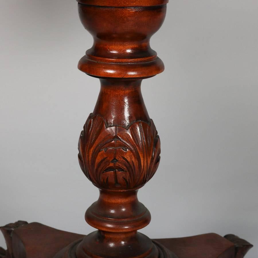 Antique American Empire Classical Flame Mahogany Drop-Leaf Three-Drawer Stand 4