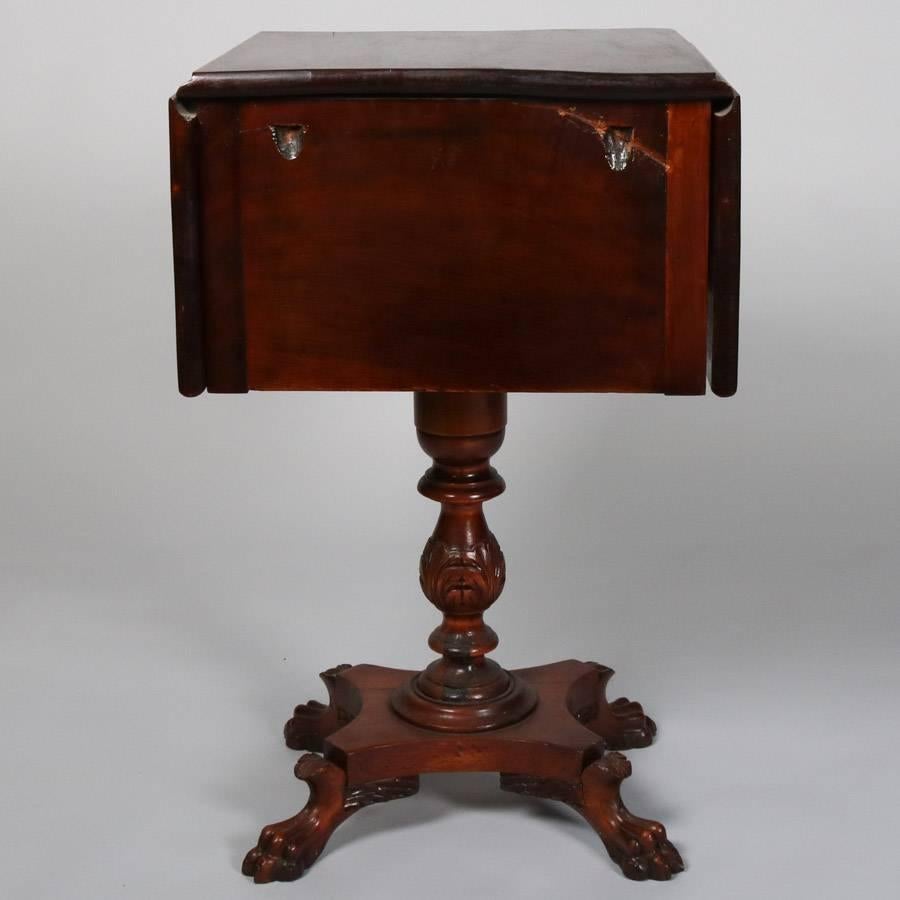 Antique American Empire Classical Flame Mahogany Drop-Leaf Three-Drawer Stand 1