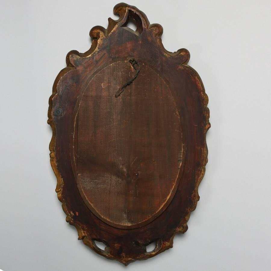 19th Century Antique Venetian Rococo Carved Giltwood & Etched Diminutive Wall Mirror, 19th C