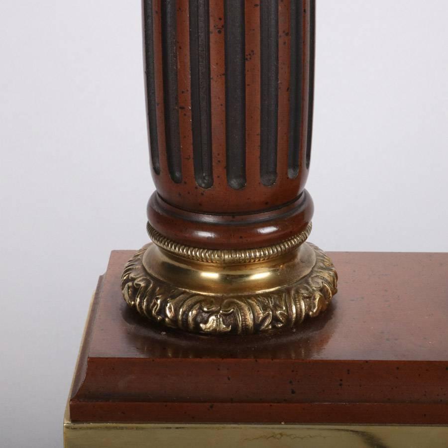 Pair of Classical Double Light Mahogany and Bronze Column Table Lamps 3