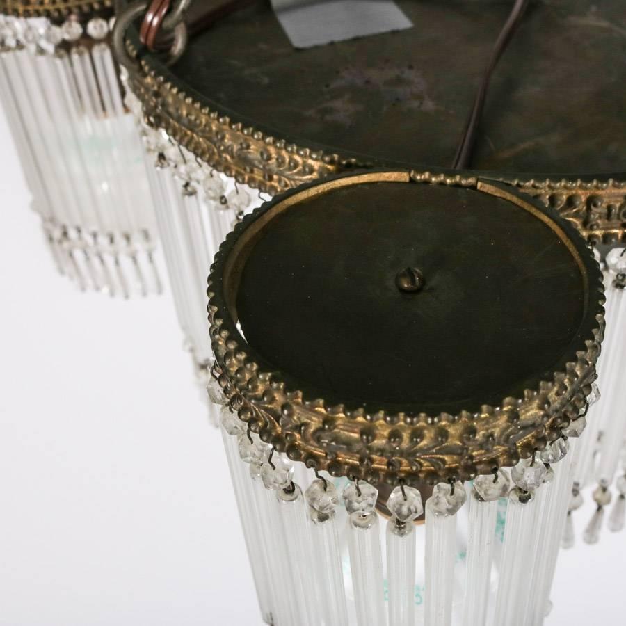 Antique Art Deco Tiered Crystal and Bronze Five-Light Chandelier, circa 1920 1