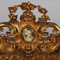 Monumental Antique French Marie Antoinette Pierced Giltwood over Mantel Mirror