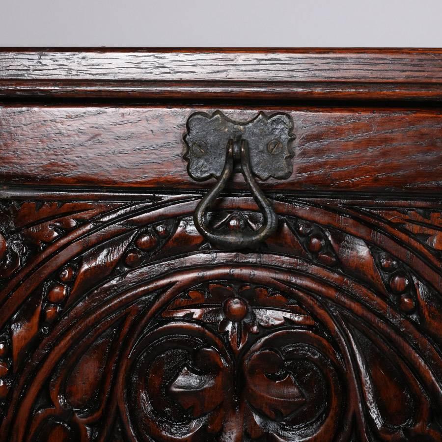 Antique Spanish Vargueno Carved Oak Drop Front Desk, 19th Century In Good Condition In Big Flats, NY