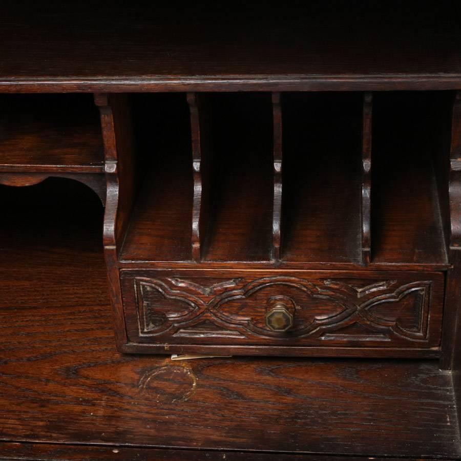 Antique Spanish Vargueno Carved Oak Drop Front Desk, 19th Century 1