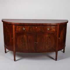 Antique English Flame Mahogany Inlaid Demilune Sideboard, 19th Century