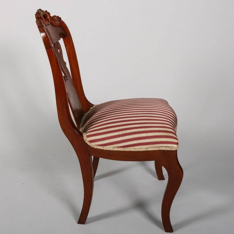 Set of six Antique French Flame Mahogany Gondola Upholstered Side Chairs In Good Condition In Big Flats, NY