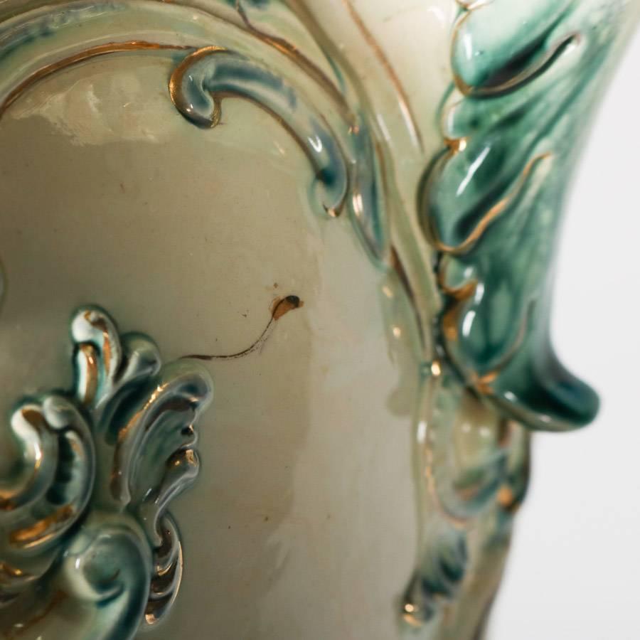 Pottery Oversized Antique Victorian Urn Form Austrian Majolica Jardinière and Pedestal