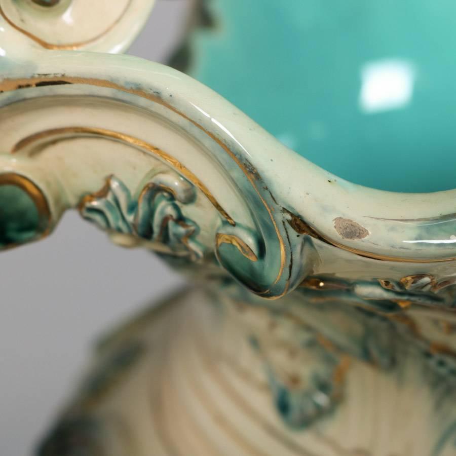 Oversized Antique Victorian Urn Form Austrian Majolica Jardinière and Pedestal 1