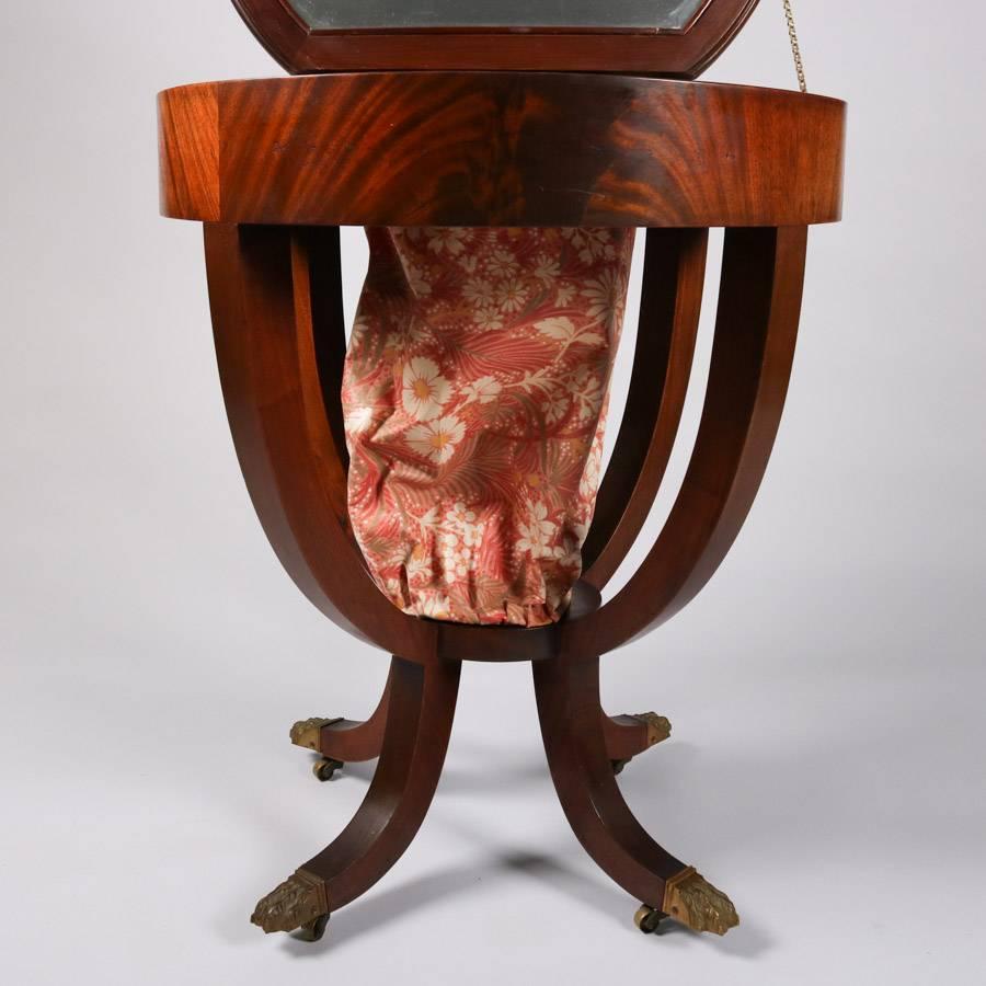 American Empire Quervelle School Flame Mahogany Sewing Table, 19th Century 1