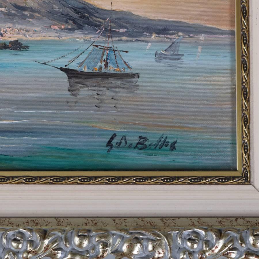 20th Century Italian Oil on Canvas Painting of Harbor Scene in Gulf of Naples, Signed Bellos