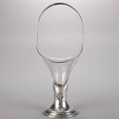 Antique Art Deco Hawkes Reticulated Sterling Silver and Etched Glass Basket