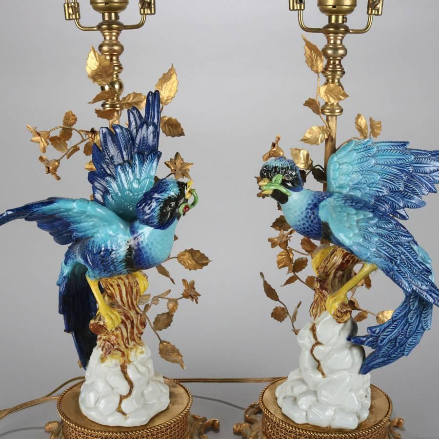 19th Century Pair of Sevres Figural Hand-Painted and Gilt Porcelain and Bronze Table Lamps