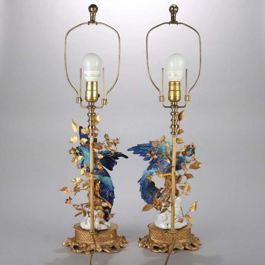 French Pair of Sevres Figural Hand-Painted and Gilt Porcelain and Bronze Table Lamps