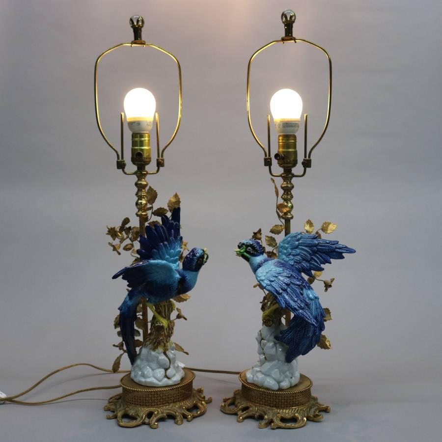 Pair of Sevres Figural Hand-Painted and Gilt Porcelain and Bronze Table Lamps In Good Condition In Big Flats, NY