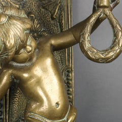 Pair of Large French Antique Figural Bronze Cherub Wall Sconces, 19th Century