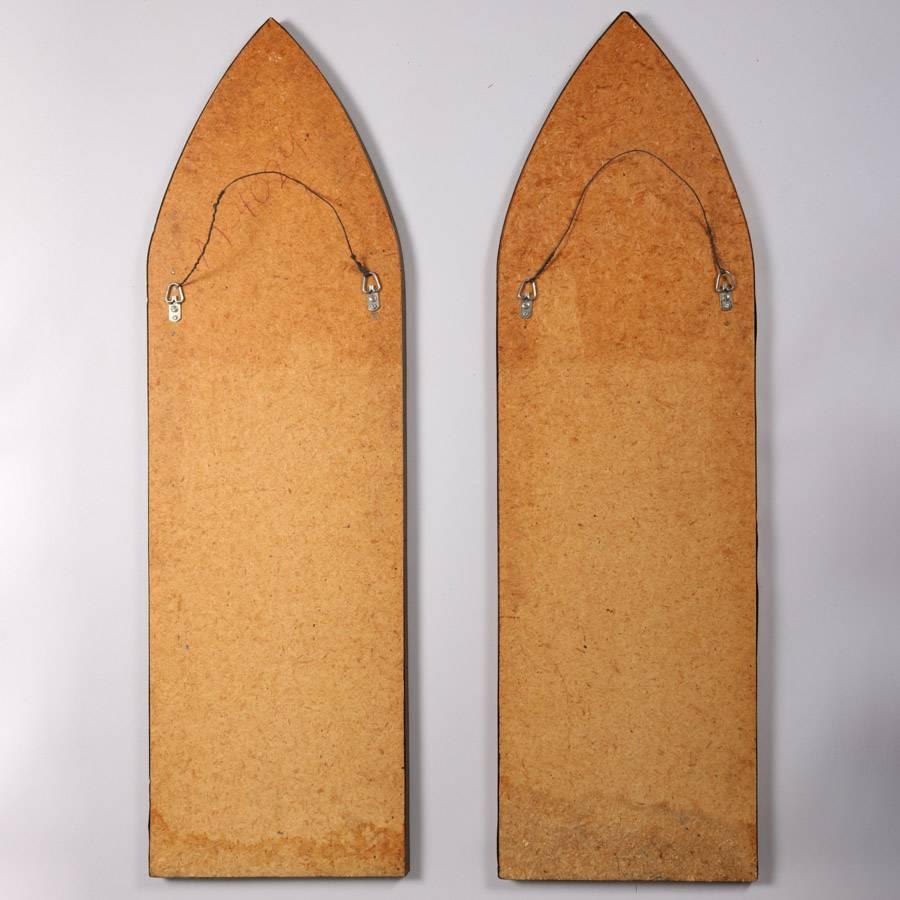 Pair of Antique Gothic Style Pointed Arch Bronze Wall Mirrors, 20th Century In Good Condition In Big Flats, NY