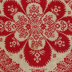 Antique Loom Woven Red and White Floral Jacquard Coverlet, 19th Century