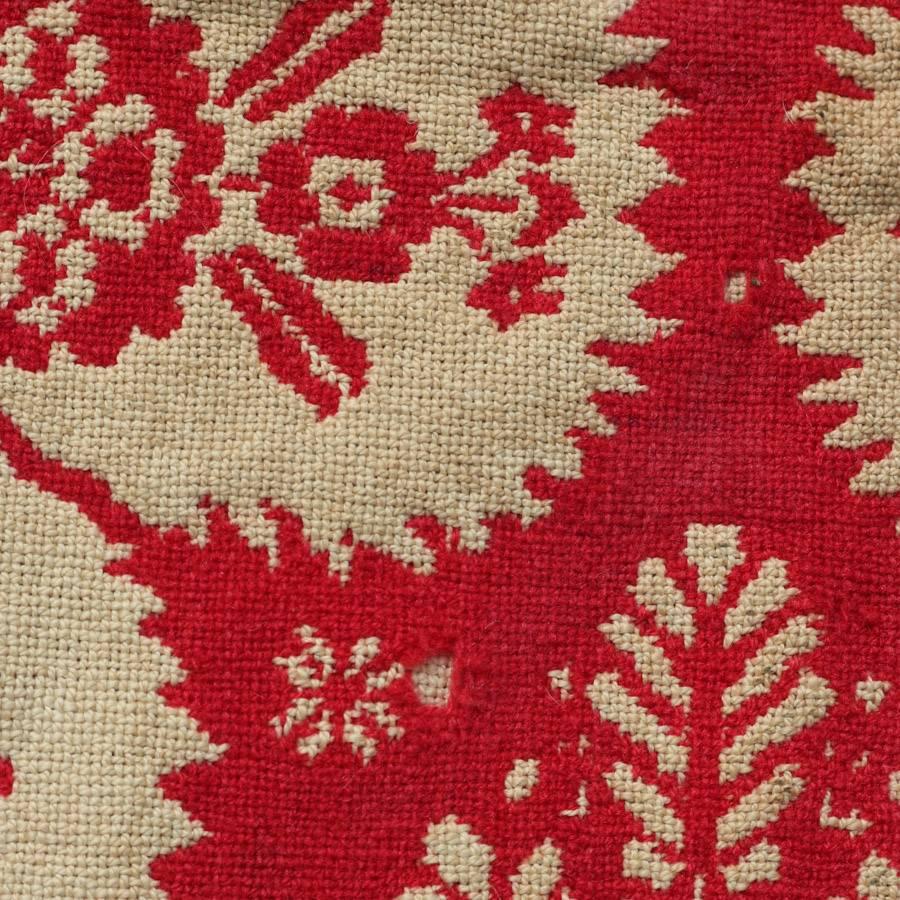 Cotton Antique Loom Woven Red and White Floral Jacquard Coverlet, 19th Century