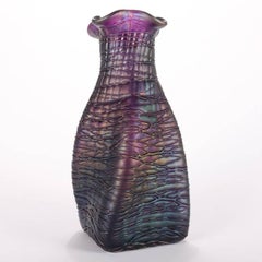 Antique Loetz School Free-Form Threaded and Twisted Iridized Art Glass Vase