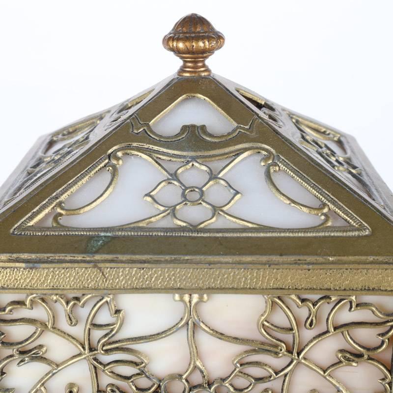 20th Century Antique Art Nouveau Bradley and Hubbard Pierced Shade Slag Glass Boudoir Lamp