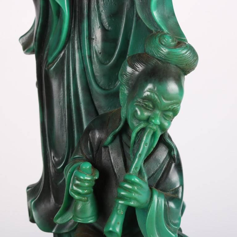 Pair of Antique Chinese Carved Jade Figural Sculptures, Woman and Fisherman In Good Condition In Big Flats, NY