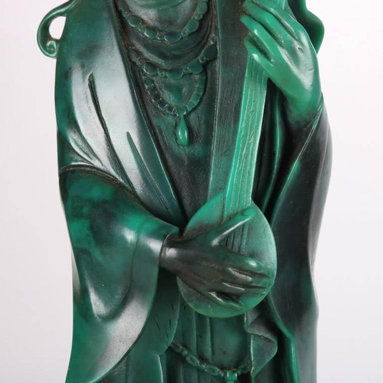 Pair of Antique Chinese Carved Jade Figural Sculptures, Woman and Fisherman 1