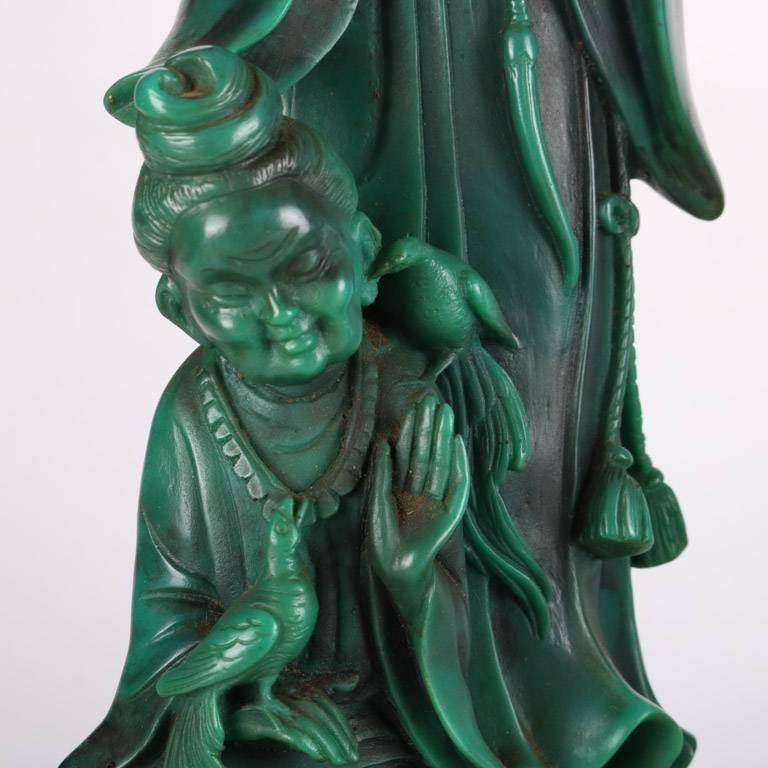 Pair of Antique Chinese Carved Jade Figural Sculptures, Woman and Fisherman 2