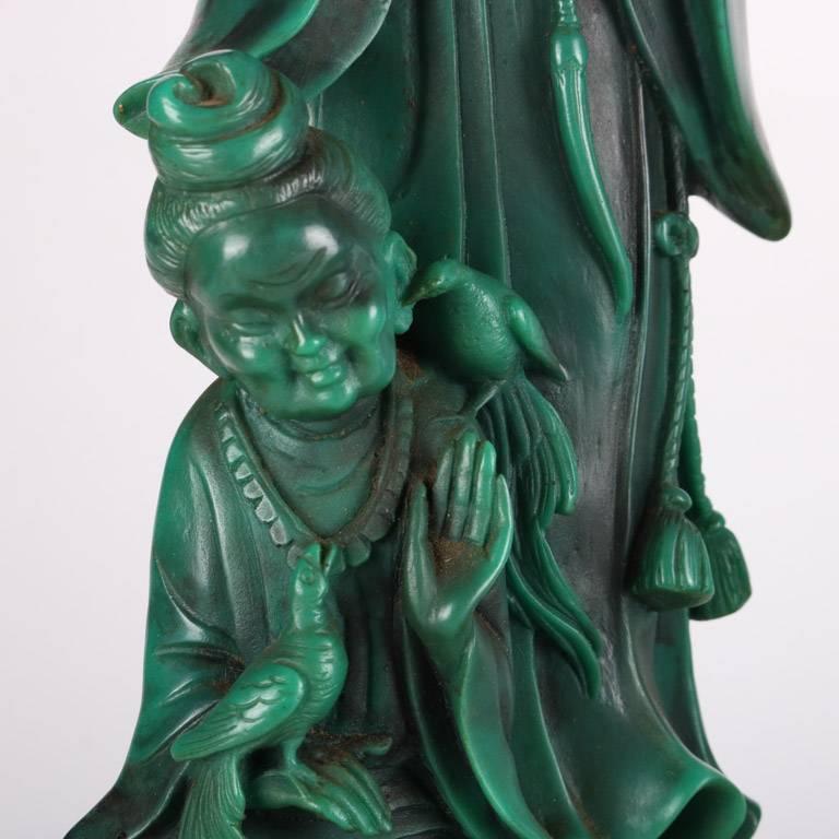 Pair of Antique Chinese Carved Jade Figural Sculptures, Woman and Fisherman at 1stDibs antique