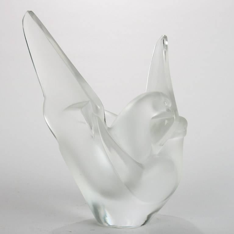 French Lalique France Sylvie Frosted Crystal Dove Vase, 20th Century