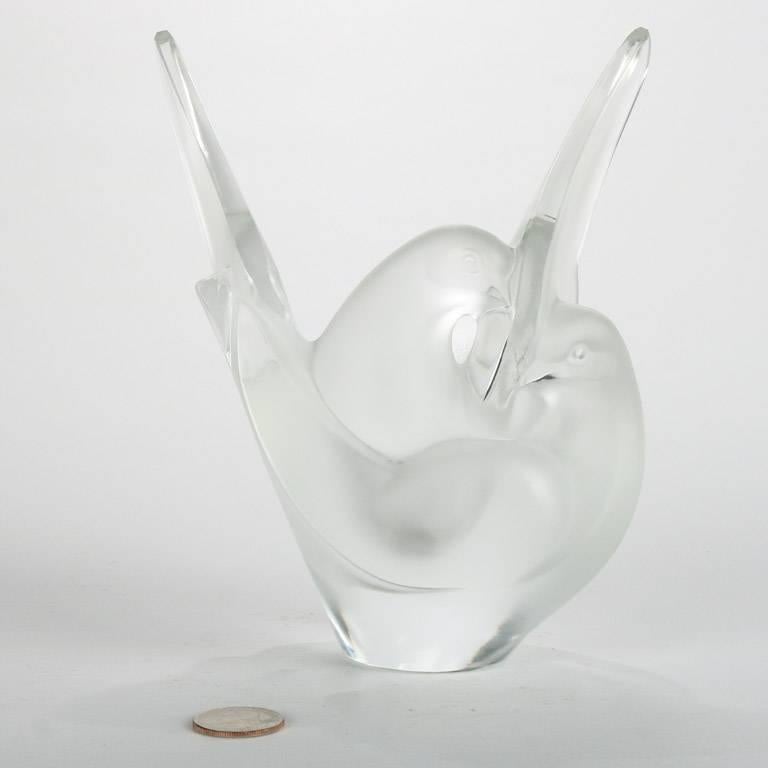 Lalique France Sylvie Frosted Crystal Dove Vase, 20th Century 1