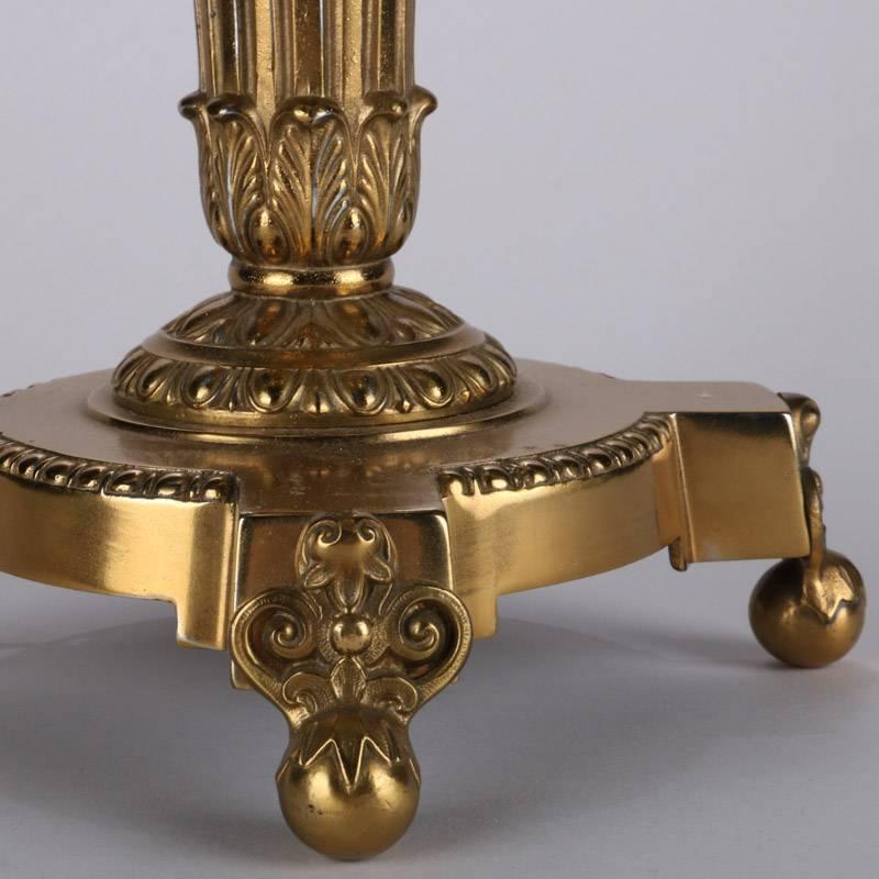 Antique Brass Gone with the Wind Table Lamp with Hand-Painted Globe In Good Condition In Big Flats, NY
