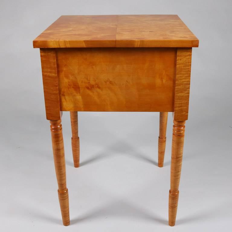 American Sheraton Style Tiger Maple Two-Drawer Stand on Turned Legs, 20th Century